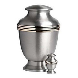 Urnas de cremación para adultos de aluminio con diseño único, con banda y acabado en estaño, urnas funerarias metálicas para cenizas humanas. - Product Image 1