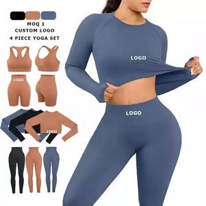 Ensemble de leggings de yoga sans couture taille haute pour femmes grandes tailles GAF, respirant, écologique, motif écossais brodé, longueur genou, côtelé - Product Image 2