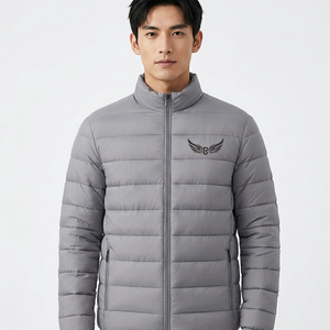 <b>Men's</b> Gray <b>Jacket</b> Stand Collar Zipper Front Embroidery Windproof Winter Casual Regular Fit Polyester Wadding - Product Image 5