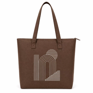 300gsm Brown Canvas <b>Tote</b> Bag Zipper Closure Cotton Shopping Bag 16x14x5 Custom Logo Eco Friendly Reusable Heavy Duty Polyester - Product Image 1