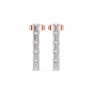 Best Quality Vertical Drop <b>Studs</b> For Women Comes With <b>Emerald</b> Cut Diamonds 14k Rose Gold Jewelry Perfect For Daily & Party Wear - Product Image 1