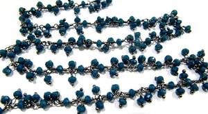 Neon Apatite Dangling Chain Rondelle Faceted 3-4mm Beaded Cluster Rosary Chain - Product Image 2