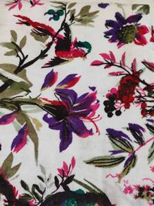 Tissu en velours de coton imprimé à la main, motif oiseaux et fleurs sur fond blanc, vendu au mètre, tissu de haute qualité - Product Image 6