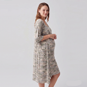 Women's Camouflage Maternity Robe Knee-Length Three Quarter Sleeve V-Neck Loose Fit Breathable Knitted Sleepwear Night Gown Robe - Product Image 3
