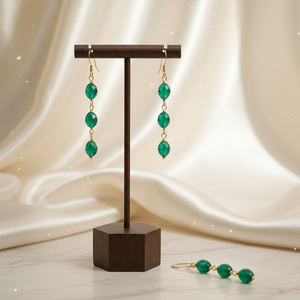 ต่างหูหยดน้ำทรงรีขนาด 5 นิ้ว ประดับด้วยหยกสีเขียว  ทำจากเงินแท้ 925 ชุบทอง 18K เหมาะสำหรับงานปาร์ตี้ ราคาโรงงาน - Product Image 1