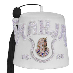 Chapeau Fez Impérial Blanc Personnalisé avec Strass Brodés à la Main 100% Laine, Casquette Décontractée d'Extérieur Style Shriner avec Pompon - HSE - Product Image 4