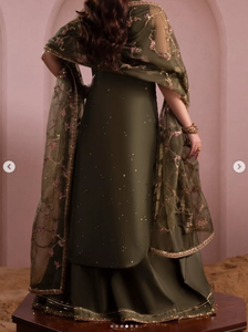 Women's Olive <b>Green</b> <b>Silk</b> Salwar Kameez Traditional Indian Pakistani Wedding Wear Floor-Length Embroidered Design Regular Fit - Product Image 3