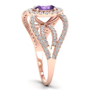 Bague de promesse REYES, dernier design, or massif 14 carats, améthyste ovale 0,75 ct et diamants, pour femme, bijoux personnalisés - Product Image 3