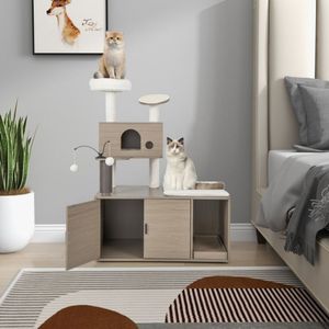 Modern 2-in-1 <b>Cat</b> Tower with <b>Litter</b> Box Enclosure Indoor <b>Cat</b> Trees & Scratcher - Product Image 1