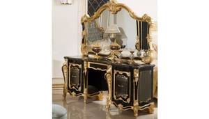 Ensemble de chambre à coucher de luxe en teck massif, lit king size sculpté à l'or, armoire à 6 portes, 2 tables de nuit et coiffeuse - Product Image 4