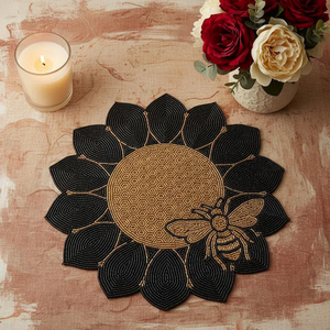 Handmade Needlework Beaded Placemat | Sunflower with <b>Bee</b>, Elegant Table Decor by Creative Art Zone - Product Image 2