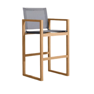 Chaise de bar d'extérieur contemporaine en teck massif avec assise en maille, design à accoudoirs ouverts, résistante aux intempéries, mobilier haut de gamme pour restaurants et complexes hôteliers - Product Image 3