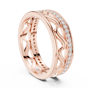 แหวนแต่งงานโรสโกลด์แบบ Eternity ประดับเพชรทรง Pave ดีไซน์ลายฉลุเป็นคลื่น - Product Image 3