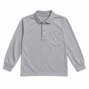 Camisas Polo Grises de Manga Larga, Camisa Bordada de Alta Calidad para Niños, Camisa Blanca de Algodón, Uniforme Escolar con Diseño, Camisa Larga para Niños - Product Image 1