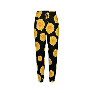 Pantalones Deportivos de Punto con Estampado de Rosas Amarillas, Cintura Media con Cordón, Casuales, Largos, con Patrón Floral, para Mujer - Product Image 1