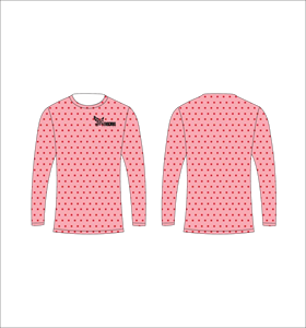 Maillot de sport personnalisé à manches longues en sublimation, léger, avec motif à pois rose clair et rouge, fournisseur de vêtements en gros - Product Image 1