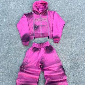 Conjunto de chándal acampanado de algodón grueso con estampado serigrafiado vintage de corte personalizado, estilo streetwear, fabricado a medida - Product Image 5