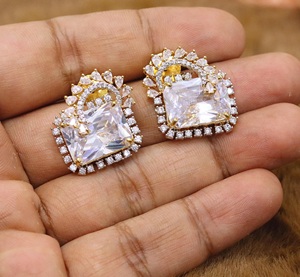 14K Gold Plated Asscher Cut <b>Stud</b> <b>Earrings</b> Rhinestone Lock Design Women Wedding Classic Jewelry Collections STUNNING SPARKLES IGI - Product Image 3