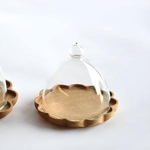 <b>Clear</b> Glass Dome Cloche Set With Carved Wooden Tray For Luxury <b>Table</b> And Kitchen Decor Decorative Glass Serving Dome For Home - Product Image 2