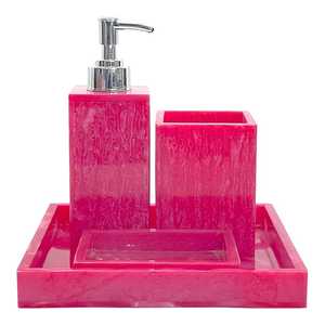 Juego de Baño Moderno de Cinco Piezas de Resina Ecológica, Impermeable, Dispensador de Jabón Redondo Rosa, Portacepillos de Dientes, Bandeja, Fácil de Limpiar - Product Image 6