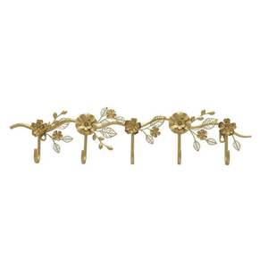 Porte-manteau mural style ferme en métal doré avec 6 crochets, motif branche, fleur en cristal de quartz rose, porte-clés, écologique - Product Image 3