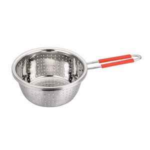 Passoire en acier inoxydable perforée avec long manche rouge, tamis pour pâtes, nouilles et spaghetti de cuisine - Product Image 1