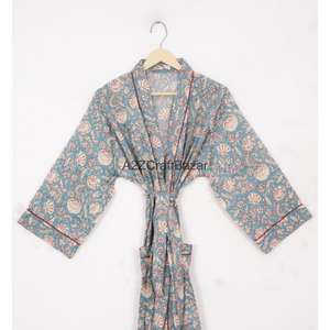 Kimono de Algodón Hecho a Mano con Estampado Floral, Ligero, Transpirable, para Verano e Invierno, Estilo Casual, Largo, para Dormir o para el Baño - Product Image 3