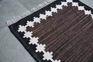 Alfombra Tejida a Mano de Lana y Algodón, Lavable, Hecha a Mano, con Borde Geométrico Negro y Marrón, Tejido Plano, Reversible, para Uso Doméstico - Product Image 4