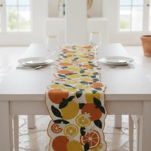 Hand Beaded Citrus Table Runner Orange Lemon Embroidery Scarf - Product Image 1