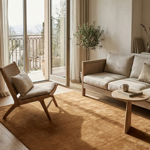 Tapis en laine tufté à la main marron caramel, motif géométrique, antidérapant, à poils épais, pour salon, chambre et salle à manger - Product Image 6