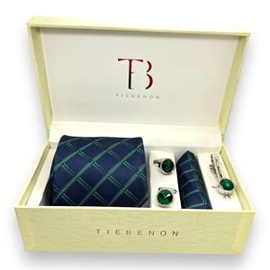Men Blue Check Pattern <b>Tie</b> and Pocket Square Set Stylish <b>Polyester</b> Necktie | Formal Business Wedding Gift OEM Bulk Supply India - Product Image 2