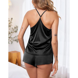 Conjunto de pijama sin mangas para mujer, mezcla de algodón, pantalones cortos, cintura elástica, suave y transpirable, para verano - Product Image 3