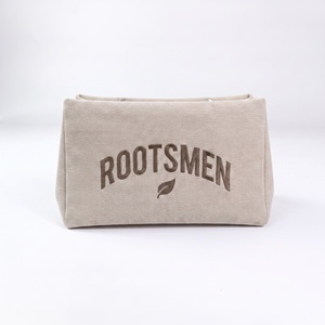 Rootsman Custom White Premium PU Leather Large Fashion <b>Makeup</b> Bag Open Hanging Water Resistant Lightweight Travel Custom Logo - Product Image 5