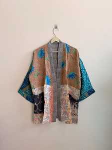 Robe de nuit en soie crêpe de luxe pour femme, faite à la main, cadeau pour elle, col en V, fermeture à cordon, longueur totale, patchwork - Product Image 4