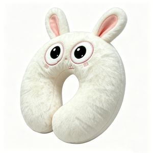 Bunny <b>Neck</b> <b>Pillow</b> - Soft Plush White Rabbit U-Shaped Travel <b>Pillow</b> with Big Eyes & Pink Ears - Product Image 3
