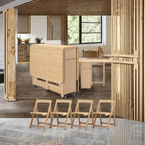 Ensemble table et chaises pliantes en bois massif pour cuisine et salle à manger - Product Image 1