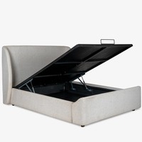 Lit de rangement moderne en tissu capitonné, taille King, avec tête et pied de lit matelassés, design minimaliste