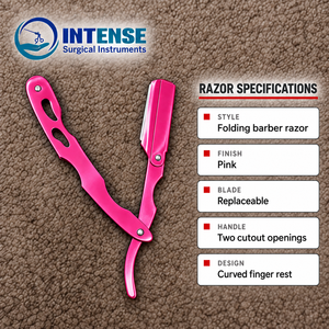 Rasoir professionnel pliable pour la coupe de cheveux, rasoir droit de barbier avec support de lame remplaçable, vente en gros - Product Image 5