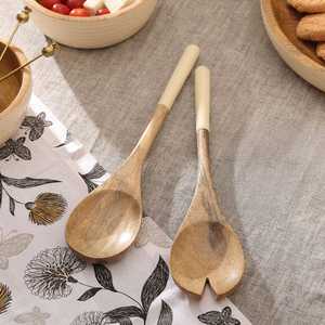 Salad Mixing Dinner Fork and Spoon Set Long Handle Salad Servers Set Acacia Wood <b>Serving</b> Spoons Set Cooking Spoon - Product Image 4