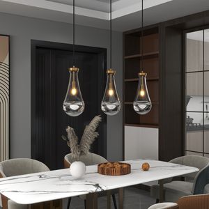 Lampadario Moderno a Goccia Trasparente con Asta in Ottone, Illuminazione per Isola Cucina e Sala da Pranzo, Eleganti Lampadari e Luci Pendenti - Product Image 3