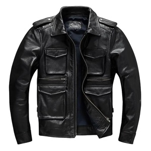 Jackets for Men Heavy Black Genuine Leather Jacket Lapel Motorcycle Top Layer Cowhide Hunting Fashion Slim Coat Man - Product Image 1