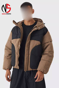 Veste matelassée à capuche personnalisée à blocs de couleur, best-seller, en beige, coupe-vent, chaude, pour l'hiver, avec poches, pour hommes - Product Image 2