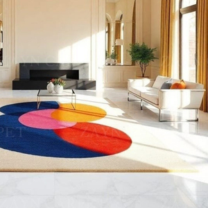 Handcrafted Color <b>Block</b> Abstract Modern Rug Multicolor <b>Block</b> Abstract Rug With Non Slip <b>Rubber</b> Backing For Home Decor - Product Image 2