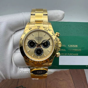 Montre automatique chronographe dorée de haute qualité, cadran champagne, sous-cadrans noirs, bracelet en céramique, mouvement ETA, unisexe - Product Image 1