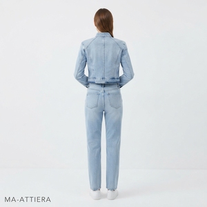 Women Light Blue Denim Jacket And Wide Leg Jeans Set Casual Two Piece Matching Denim Outfit <b>Streetwear</b> Fashion Clothing - Product Image 2
