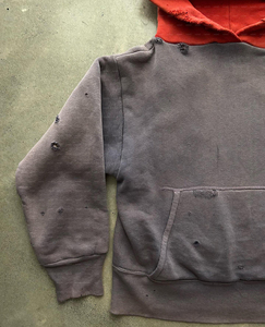 Pull à capuche court pour hommes en coton, patchwork bicolore, effet vieilli, délavé soleil, délavé à l'acide, style vintage, pour fabricants - Product Image 5