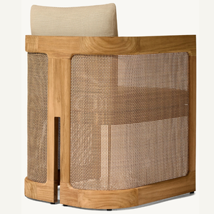 Silla de madera con detalles de ratán, silla individual para relajarse al aire libre, duradera y de buena calidad. - Product Image 4