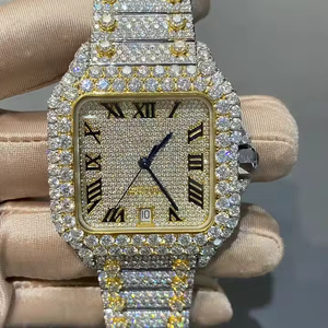 Reloj de Cuarzo para Hombre con Bisel y Brazalete con Incrustaciones de Diamantes Moissanite, Estilo Lujoso y Brillante - Product Image 1