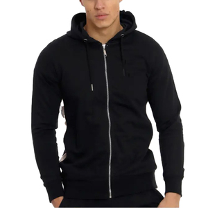 Conjunto Deportivo Negro con Capucha para Hombre, Sudadera con Cierre Completo y Pantalones Jogger, Color Sólido Informal, Transpirable, de Poliéster, para Otoño - Product Image 4