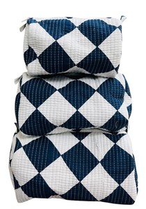 Set of 3 Multicolor Geometric Handblock Printed Cotton Quilted Modern Soft Handle Travel Cosmetic <b>Makeup</b> <b>Case</b> Zipper Closure - Product Image 2